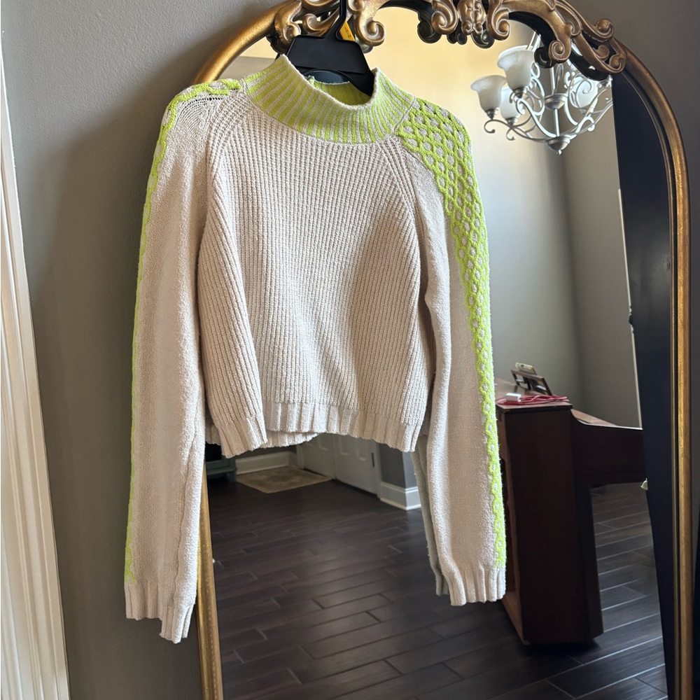 Wild Fable Cream and Neon Green Turtleneck Sweater